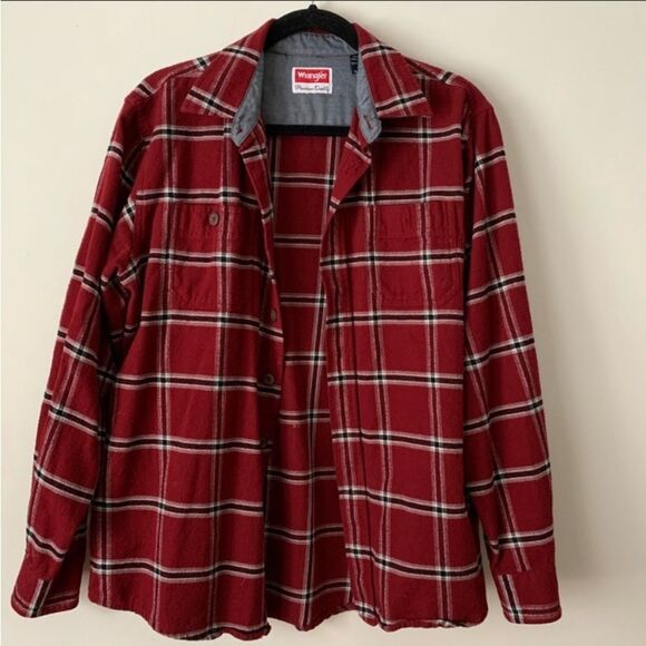 Wrangler, dark red/maroon squared, long sleeve, flannel shirt, chest pocket, M - Picture 1 of 7